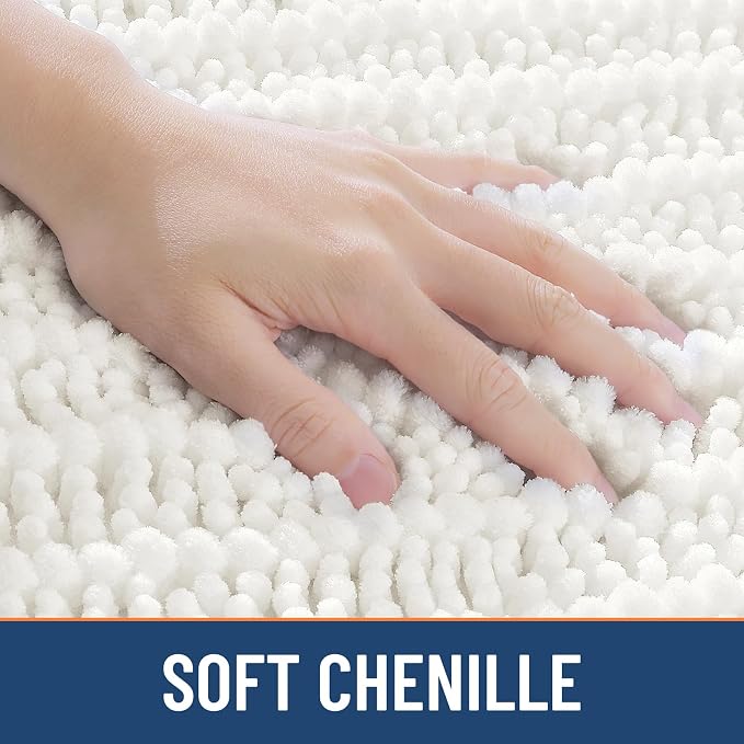 Smiry Bathroom Rugs Mat 59x24, Extra Soft Absorbent Chenille Bath Rugs, Non Slip Rubber Backing Machine Washable Quick Dry Bath Mats for Bathroom Floor, Tub, Shower, Home Decor Accessories, Ivory