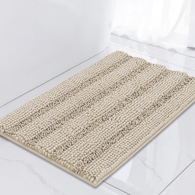 Turquoize Luxury Chenille Bath Rug for Bathroom Rugs Extra Absorbent Bath Mat Non Slip Microfiber Shower Rugs for Bathroom Microfiber Shaggy Carpet Rug Size, 17"x 24", Fog