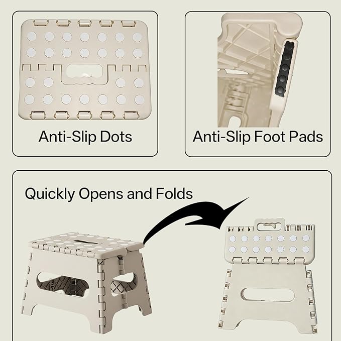 Folding Step Stool 7 Inch - Sturdy & Safe Step Stool for Adults, Non-Slip Foldable Foot Stool, Opens Easy with One Flip - Great for Kitchen Bathroom Travel, Indoor Outdoor Use