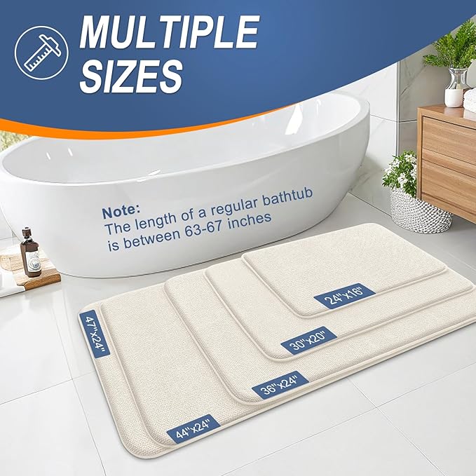 OLANLY Thick Memory Foam Bathroom Runner Rugs 47x20, Extra Soft Absorbent Long Bath Rug, Quick Dry Bath Mats, Non-Slip, Machine Washable Mat for Bathroom, Tub and Shower, Home Decor Accessories, Ivory