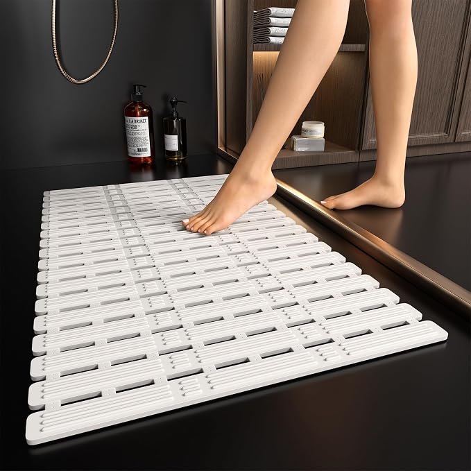 XIYUNTE Shower Mat Non Slip Bath Mat for Tub - 27 X 16 Inch TPE Bathtub Mat Non Slip Shower Mats for Inside Shower, Bath Tub Mat with Powerful Suction Cup, Easy to Cut and Dry, White