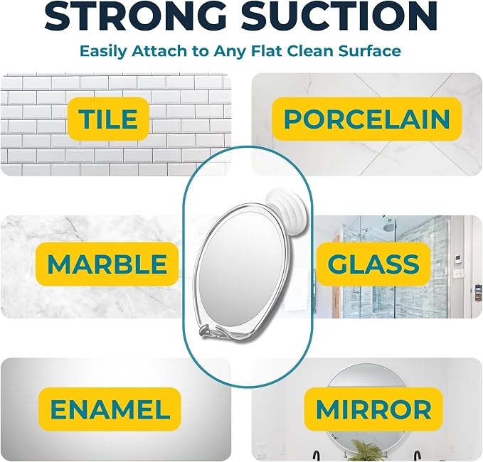 HONEYBULL Fogless Shower Mirror with Suction Mount & Swivel – Anti-Fog Acrylic Bathroom Mirror for Shaving – Built-in Razor Holder, Easy Install, Home Shower Accessory (Chrome)