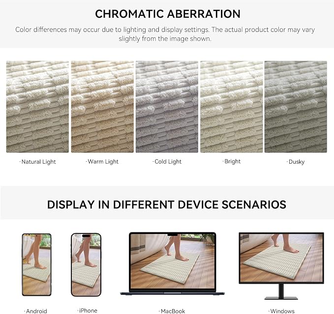 Bathroom Rugs Mat Quick Dry Absorbent Non Slip Bath Mat Bath Mats for Bathtub Mat Bathroom Carpet Fit Under Door Washable Floor Bath Rugs Beige 16x24-2pc