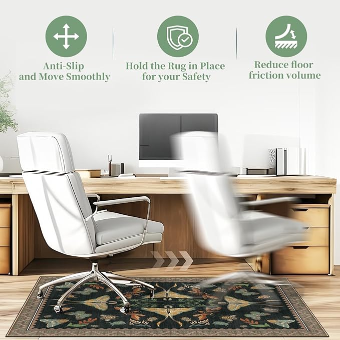 Office Chair Mat for Hardwood Floor & Tile Floor,36"x48"Heavy Duty Desk Chair Mat for Hard Floors, Under Desk Rug for Rolling Computer Chair,Anti Slip,Low Pile Carpet Floor-Colorful Insects