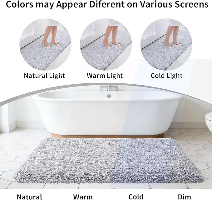 Disolla Bathrom Runner Rug 24x70 - Extra Large Soft Plush Bath Mat, Thick Long Non-Slip Shaggy Floor Mat, Ultra-Absorbent for Master Bathroom Vanity, Silver Grey