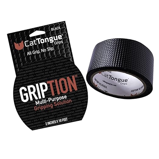 CATTONGUE GRIPS Non-Abrasive Grip Tape Roll - 2” Wide Heavy-Duty, Waterproof Anti-Slip Tape for Bathtubs, Stair Treads, Ramps & More - Indoor & Outdoor Non-Skid Solution (Black, 10ft)