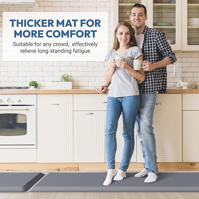 4/5 Inch Thick Kitchen Mat - Cushioned Anti Fatigue Mats for Kitchen Floor - Easy to Clean, Waterproof, Non-Slip Kitchen Rug for Sink, Office, Kitchen (17''x24'' Grey)