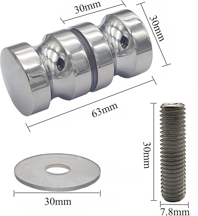 ZKSM 2 Set Shower Screen Handle Bathroom Door Handle Knob with Solid Stainless Steel for Replacement Groove Glass Door(Install Screw 7.8x30mm)