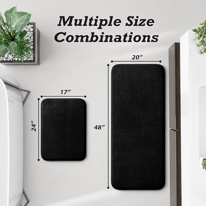 HUXMEYSON Bathroom Rugs Sets 2 Piece, Non-Slip & Quick Dry Bath Mat Set, Ultra Soft Velvet Bath Rugs for Bathroom, Toilet and Shower Floor, Black