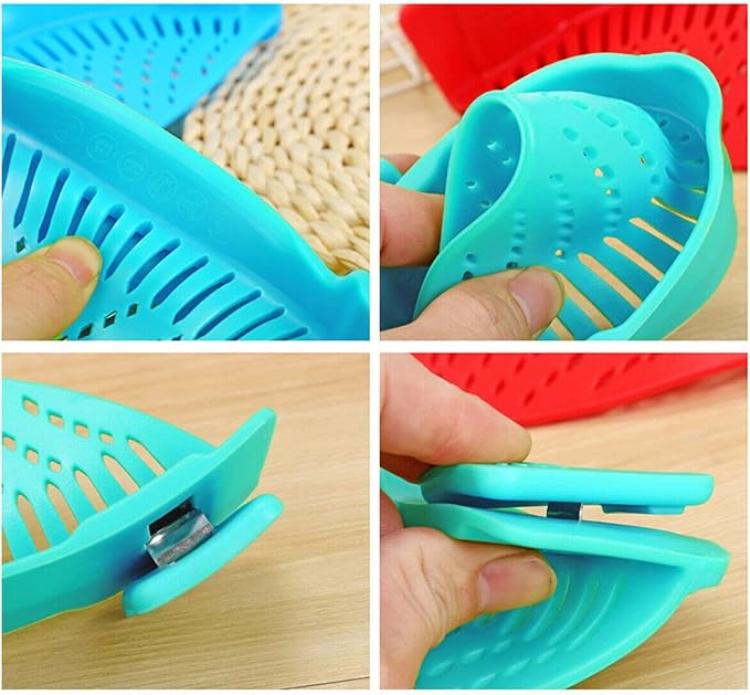 Clip-on Kitchen Food Strainer for Spaghetti, Pasta, Meat, Fruits, Vegetables. Silicone Kitchen Food Strainer for Pots & Bowls