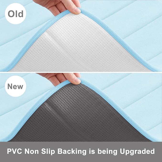 Buganda Memory Foam Bath Mat, 30" x 20", Ultra Soft and Non-Slip Bathroom Rugs, Water Absorbent and Machine Washable Bath Rug for Bathroom, Shower, and Tub, Light Blue