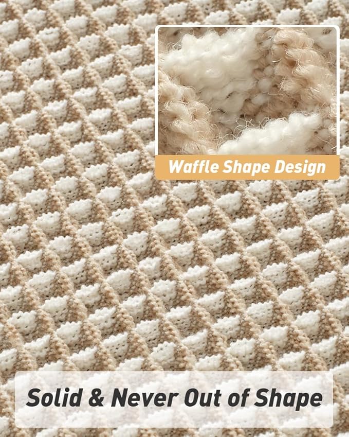 Upgraded Waffle Bath Mats Set of 2, Super Absorbent Non Slip Bath Mats for Bathroom Floor, Washable Boho Bathroom Rugs Set 2 Piece with Tassels, Soft Bathroom Mat Set, 17" x 24" (2 Pack), Brown Cream