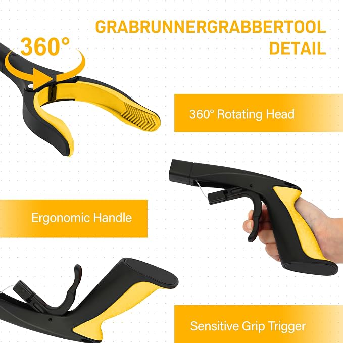 2 Pack 32 inch GrabRunner Reacher Grabber Tool with Rotating Head and Magnet (New Yellow)