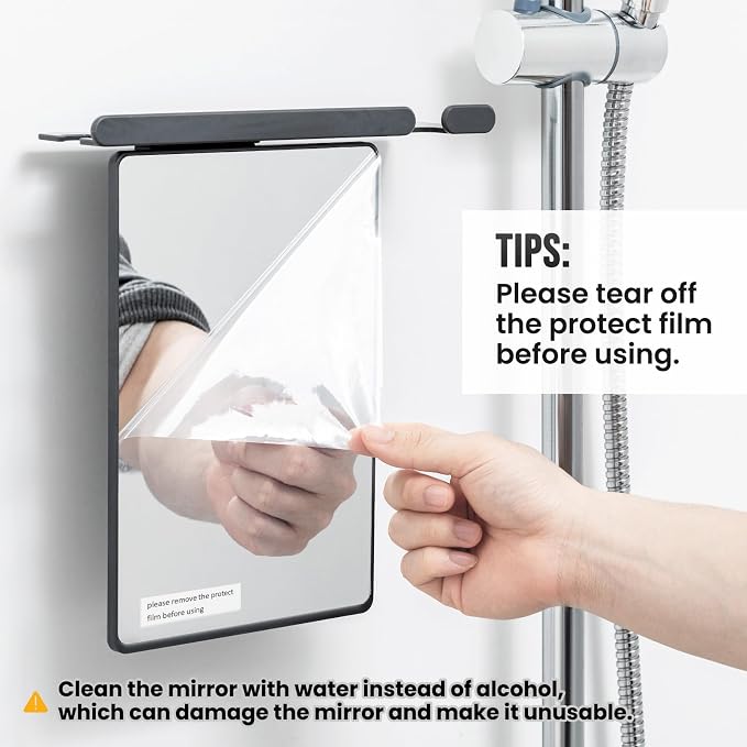 TAILI Shower Mirror Fogless for Shaving with Razor Holder, Anti-Fog with Powerful Suction Wall Mounted for Bathroom, Makeup Shave Mirror for Men & Women, Shatterproof & Removable, Grey