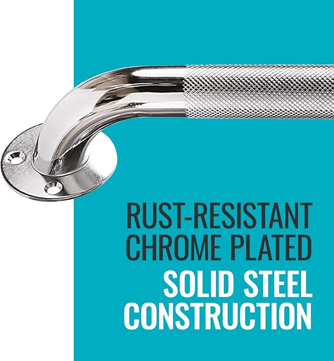 DMI Textured Grab Bars, Handicapped Grab Bars for Bathroom, Shower Rails, Grab Bar for Handicap and Elderly, Perfect for Bathroom Safety, Rust-Resistant Steel, 12", Chrome, FSA & HSA Eligible
