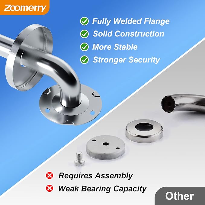 Handicap Grab Bars, 2 Pack 18 Inch Shower Grab Bar for Seniors, 304 Stainless Steel ADA Grab Bars for Bathtubs and Showers, Toilet, Safety Shower Handle for Elderly, Disabled, Injury (Chrome Polished)