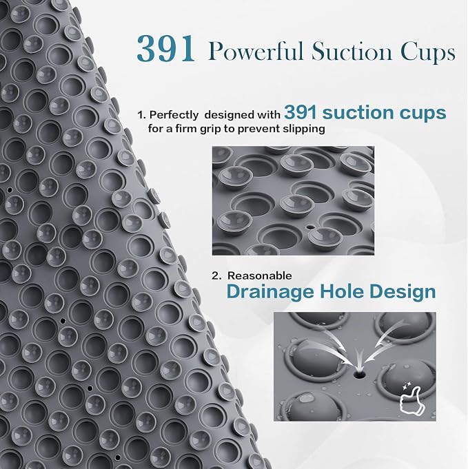 Extra Large Shower Mat 33x17.3 - Non Slip Silicone Bath Mat for Walk in Shower or Garden Tub, Oversized Bubble Pop It Bathroom Floor Mat for Seniors, Heavy Duty Quick Dry, Dark Grey
