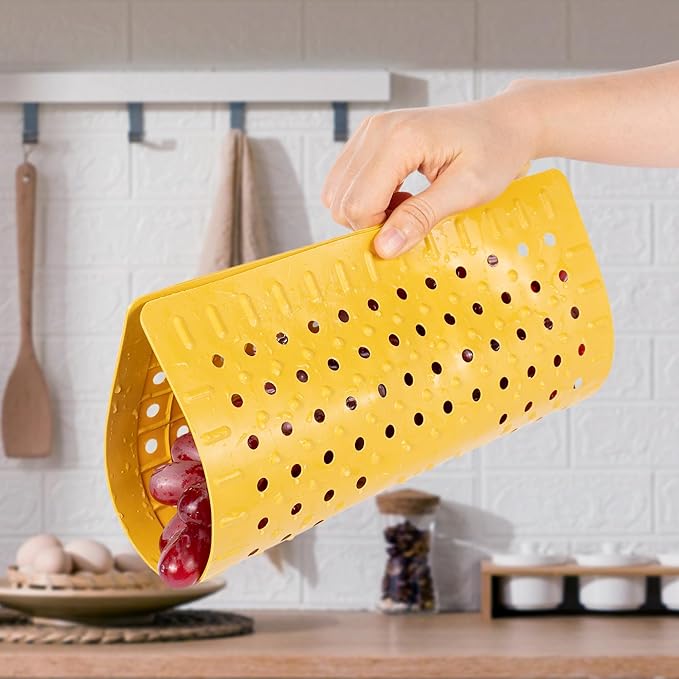 WILLKOMMEN Kitchen Sink Mat, 12" x 10" Rectangular Sink Protector Pad, Fast-Draining Grid Design Liner, Dish Drying Mat 2 Pack Yellow