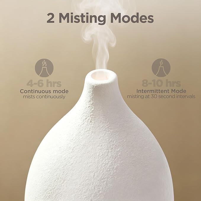 InnoGear Oil Diffuser, 150ML Ceramic Diffuser for Essential Oils Handcrafted Aromatherapy Diffuser Mother's Gift Ultrasonic Cool Mist Humidifier with 2 Mist Modes Waterless Auto Off for Home, White