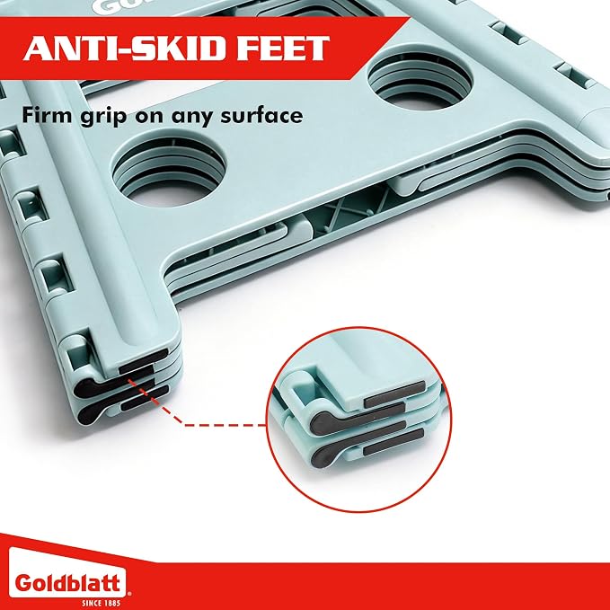 Goldblatt 12.5" Folding Step Stool for Adults and Kids, Lightweight Heavy-Duty Plastic Portable Foldable Stool with Non-Slip Top and Anti-Skid Feet, 300 lbs Capacity, Kitchen & Bathroom, Blue-Green