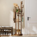 Yoobure Rotary Coat Rack Freestanding - Solid Wood Coat Tree with 9 hooks & 3 Storage Shelves for Purse, Bag, Jacket, Hat, Corner Hanger Stand Racks for Hall, Entryway, Office, Modern Clothes Holder