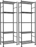 Sakugi Storage Shelves - Set of 2, 5-Tier Metal Shelf Organizer, Space-Saving Garage Shelving with Leveling Feet, Standing Shelves Organizer for Kitchen, Laundry, Pantry (18.4" x 12.6" x 57.4", Black)