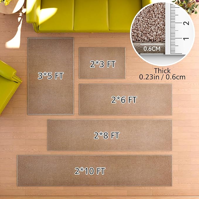 AREDO Runner Rug with Non Slip Rubber Backing, Washable Soft Floor Carpet for Kitchen, Hallway, Entryway Indoor, Bedroom, Laundry, Low Pile Area Rugs, Solid color with Pointillism style, 2*10 ft BROWN