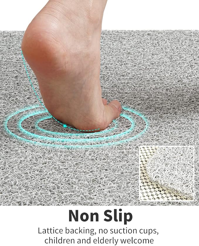 Non Slip Shower Mat, Comfortable Bath mat for Textured Surface,Quick Drying Easy Cleaning Shower Floor Mat for Wet Area,Without Suction Cups 24x24 Lightgrey