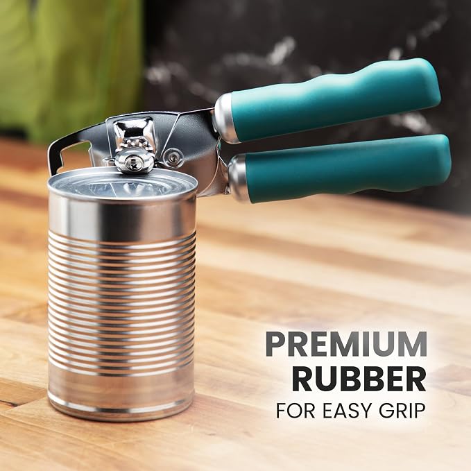 Zulay Kitchen Heavy Duty Stainless Steel Can Opener Manual with Bottle Opener - Rust Proof Manual Can Opener With Turn Knob & Comfy Soft Grip Handles - Emerald