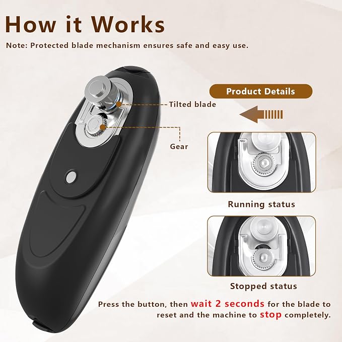 SAKAMOSH Electric Can Opener Smooth Edge, Battery Operated Kitchen Can Opener for Seniors with Arthritis, One Touch Side Cut Fits Most Can Sizes, Left-handed Friendly, Ideal Holiday Gift