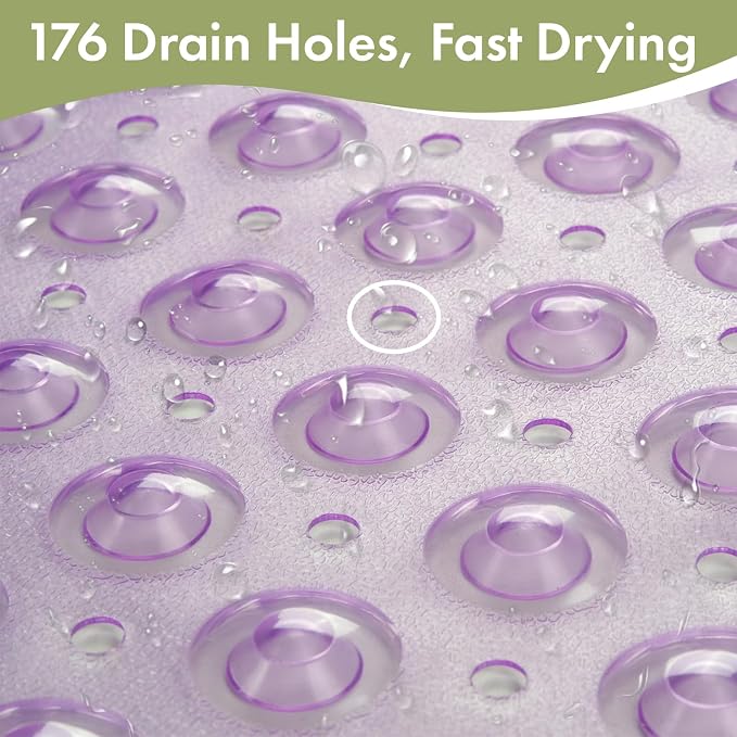 AmazerBath Shower Mat Non Slip 40 x 16 Inches, Shower Stall Mats with Suction Cups and Drain Holes, Non Slip Bath Mat for Tub for Elderly & Kids, Clear Purple