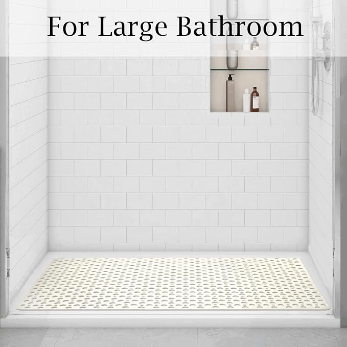 Tiamo Extra Large Shower Mat Non Slip,47 * 31 Inch Bath Mat for Shower with Big Suction Cups,Oversized TPE Shower Mats for Inside Outside Shower,Perfect for Elderly