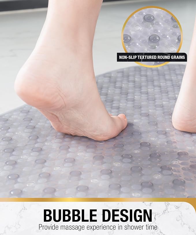 HITSLAM Non Slip Bathtub Mat, 27x15 Inch Bath Mat for Tub with Suction Cups and Drainage Holes, Machine Washable Oval Shower Mat for Kids, Seniors and Daily Use, Phthalate Free PVC, Grey
