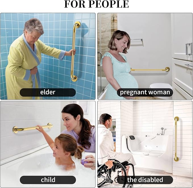 Gold Shower Grab Bar w/Anti-Slip Knurled Grip 32 Inch, Zepolu Wall Mounted Stainless Steel Bath Grab Bar,Safety Balanced Handrail, Handicap Injury Elderly Senior Assist Support Textured Handle