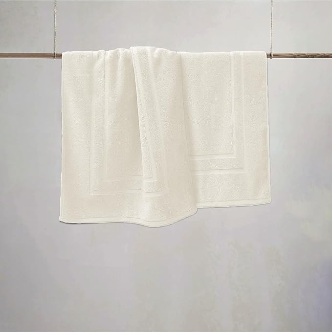 Feather & Stitch 2 Piece Towel Like Bath Mats (30x21 Inch) 100% Cotton Terry Bath Mat, Bathroom Shower Floor Mat [NOT A Bathroom Rug], Soft Absorbent Washable Mats - Ivory