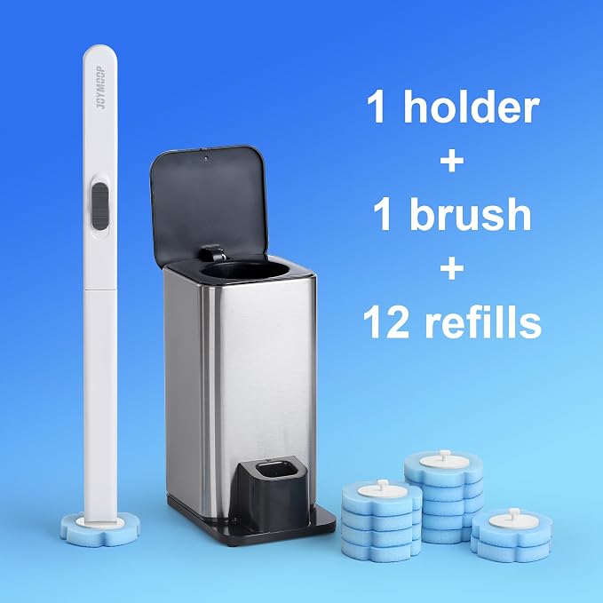 JOYMOOP Bathroom Cleaning Set, Mop and Bucket System with Toilet Brush Set, White, Microfiber Flat Mop for Household & Commercial Floor and Bathroom Cleaning