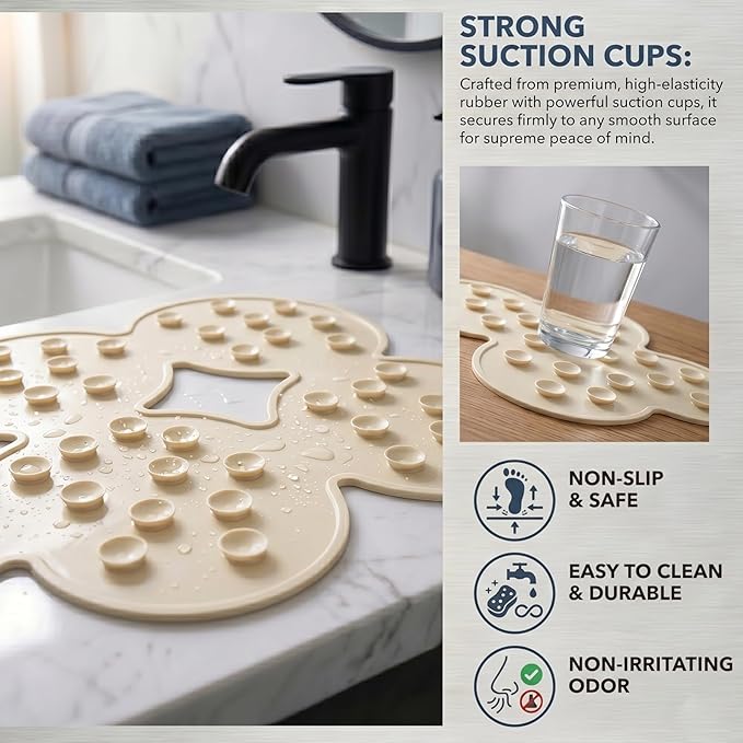 Webos Patented Non Slip Bathtub Mat Shower Bath Mats with Strong Suction Cups Soft Heavy Duty Natural Rubber Superior Grip&Drainage for Inside The tub (Beige, 28x16 inch)