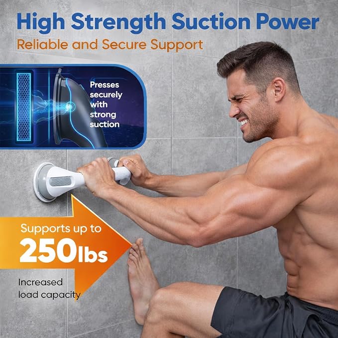 Grab Bars for Bathtubs and Showers, 2 Pack 16.5" Bathroom Safety Handles with Strong Suction Cups, Non-Slip Grip Balance Support for Shower & Bathtub, Seniors & Limited Mobility