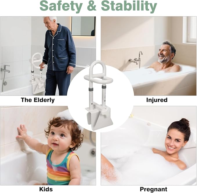 YEEGO DIRECT Bathtub Safety Rail, Height Adjustable Shower Bathtub Grab Bars for Seniors, Innovative Triple Grip Bathtub Handles for Seniors, Waterproof Frame, 300 LBS Weight