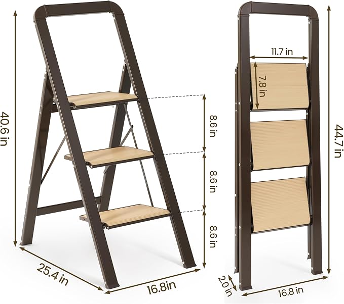 3 Step Ladder Folding Step Stool for Adults Portable Folding Step Ladder with Anti-Slip Pedals for Home,Kitchen,Office