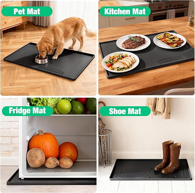 Aisslro Under Sink Mat 34" X 22", Waterproof Silicone Cabinet Organizer Protector with Raised Edge, Kitchen & Bathroom Leak Tray, Shelf Liner & Pet Feeding Mat for Dog Cat Food Mats, Black