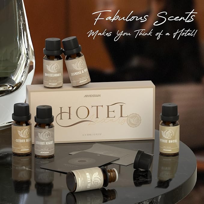 ARVIDSSON Hotel Diffuser Oils Gift Set - Hotel Essential Oils for Diffusers and Crafting - Inspired by the 5 Star Hotels Scent, Premium Fragrance Oil Blend Set, 6 x 10 mL, 0.34 fl oz