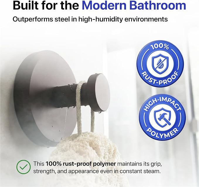 HOME SO Suction Cup Hooks for Shower & Bathroom Towel Holder 2-Pack – Suction Cups Hooks for Hanging Towels, Robes, & Coats - Tiles, Glass Door or Mirror – Shower Hooks & Towel Hooks Organizer -Bronze