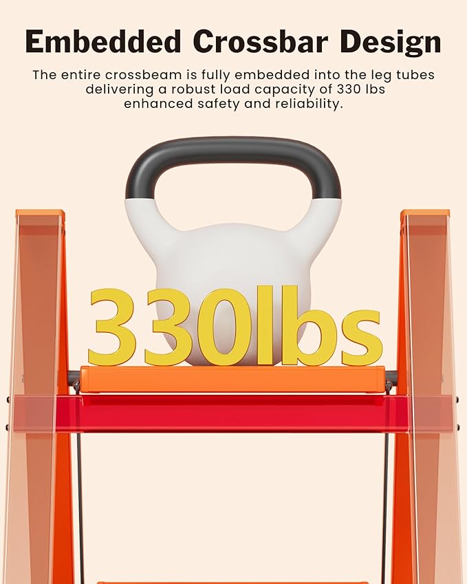 3 Step Ladder, Aluminum Lightweight Folding 3 Step Stool with Anti-Slip Wide Pedal, 330lbs Capacity Ladder for Household,Library,Office(Hermes Orange)