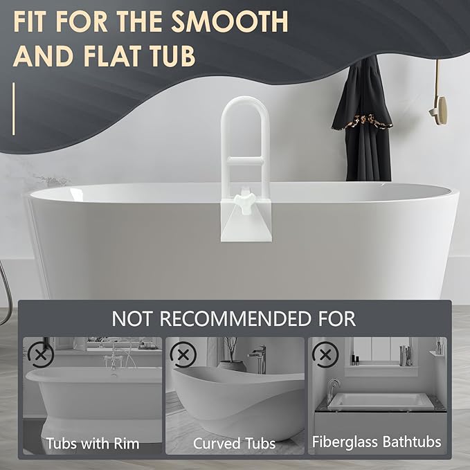 Bathtub Safety Rail, Heavy Duty Bath and Shower Grab Bar for Seniors and Elderly, Safety Assistance Bathtub Handle with Adjustable Clamp, Fits Tub Width 3 to 7 Inches, Supports Up to 300lbs