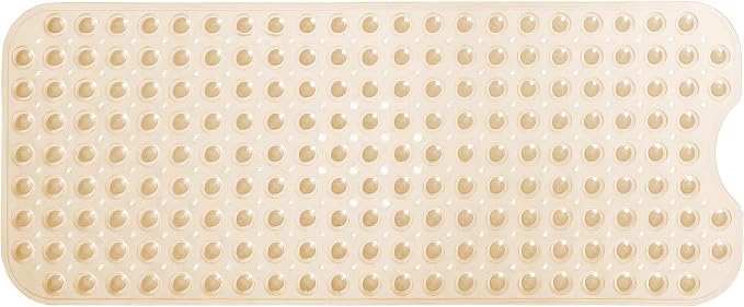 Extra-Long Non-Slip Bathtub & Shower Mat 39”x16” (Smooth/Non-Textured Tubs Only) Safe, Clean, Machine-Washable, Superior Grip&Drainage, Vinyl, Transparent Light Brown