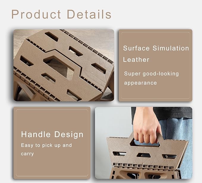 Folding Step Stool Holds 440 lbs - 9" Sturdy Foldable Step Stool with Non-Slip Base, Space Saving for Kitchen, Bathroom, Camping (Brown)