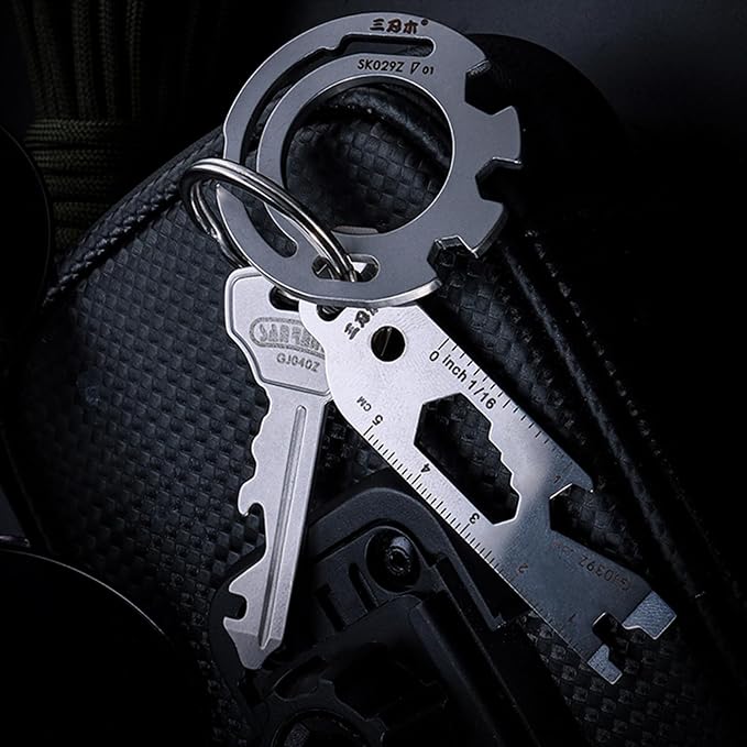 Sanrenmu Keychain Pry Bar Bottle Opener Mini Multi Tool with Wrench Function Stainless Steel Compact Size for Outdoor Camping Hiking