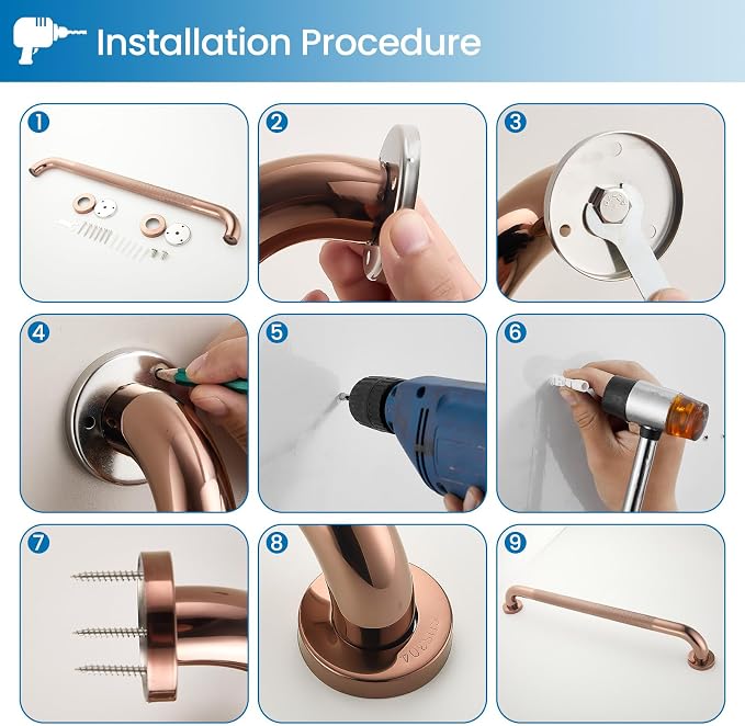 Grab Bars for Shower, Zynuhmo 2 Pack 24 Inch Anti Slip Safety Grab Bar 1.25" Diameter Stainless Steel Shower Handrails for Handicap Injury Pregnant Senior Assist Bath Shower Handles(Rose Gold)
