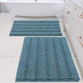 H.VERSAILTEX 2 Piece Bathroom Set - Super Absorbent Chenille Striped Bath Mats - Non Skid, Machine Washable - Turquoise Blue, 24 x 36 Plus 20 x 32 Inches